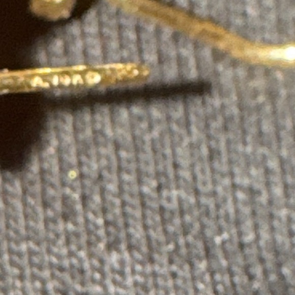 14k solid gold and diamond half hoop earrings - Picture 4 of 5